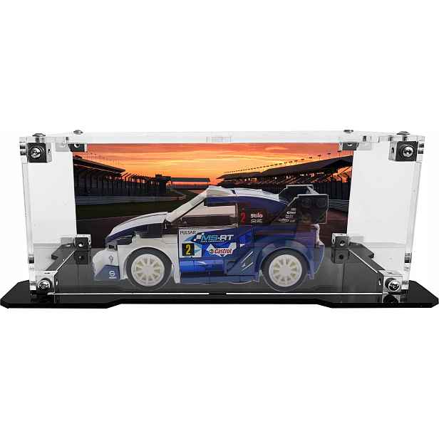 Vitrína s černou základnou a pozadím pro sadu Lego 75885 – Ford Fiesta Wrc