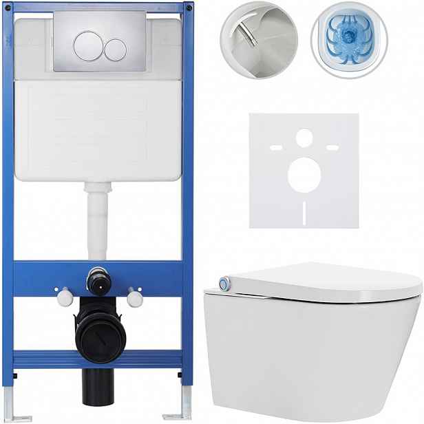 Kompletní WC set Profi/Cronus Standard - bílá lesklá - WC tlačítko Duo/Chrom - předstěnová instalace - 59,3x38,4 cm