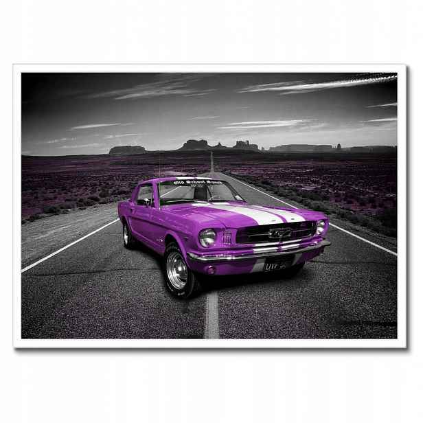 Plakáty v rámu 70x50 Fialový Ford Mustang na silnici