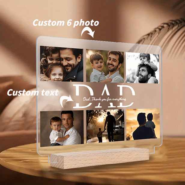 TEMU 2D Plochá Akrylátová Fotoplaketa pro Tátu - Personalizovaný Dárkový Set s Výměnnými Fotografiemi a Textem na Den Otců, Vánoce, Narozeniny,