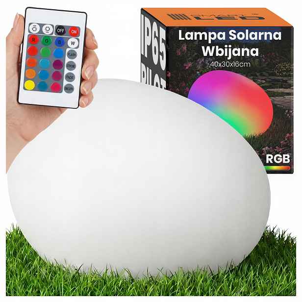 Zahradní Led lampa Solární Oválná Kámen Bílá Rgb Ovladač Zapichovací 40 cm