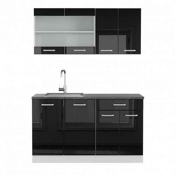 Vicco JEDNOTKOVÁ KUCHYNĚ R-Line Černý vysoký lesk 140 cm , PD Antracit