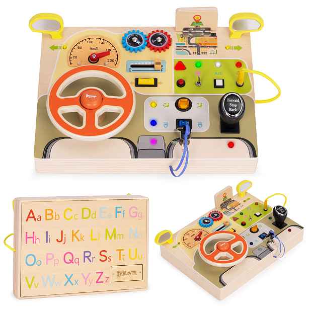 ECOTOYS Dřevěná multifunkční LED tabule CAR vícebarevná