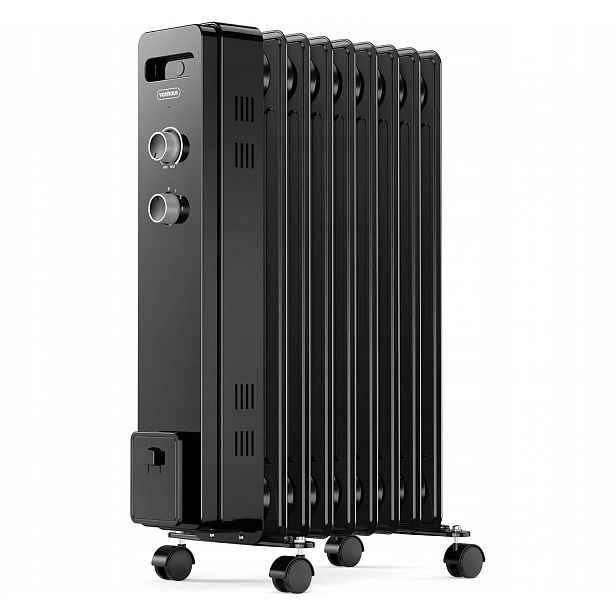 Olejový radiátor 2000W elektrický chladič 9 žeber termostat černý