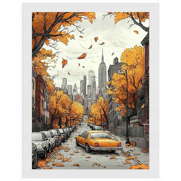 Plakát Rámeček Dřevo Město New York Usa Manhattan Ulice Podzim 60x80