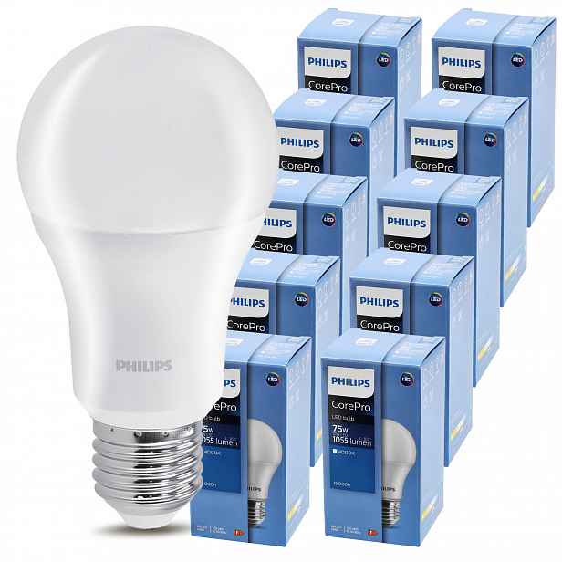 10x Led žárovka E27 Philips 10W 75W 1055lm Barva 4000k Premium A60 Žárovky