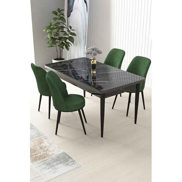 Dining Table & Chairs Set (5 Pieces) Nil - Black Marble, Khaki