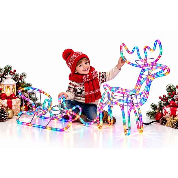 Sob Led Se Saněmi 65 CM Multicolor Flash IP44 Vánoční Dekorace