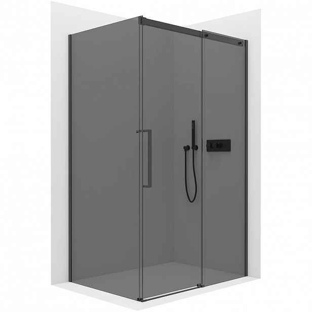 Sprchový kout Lantono L/P - 8 mm - Soft-Close - černá matná, grafitové sklo - 150x70x195 cm - posuvný