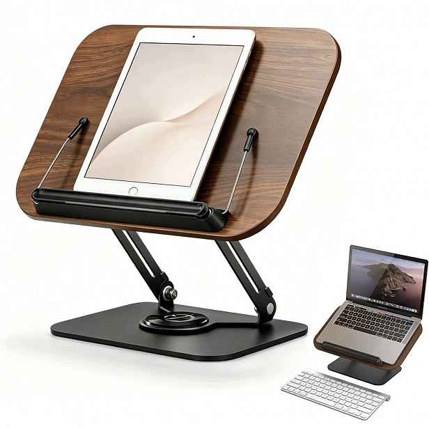 Stojan na Tablet a notebook 360, skládací, dřevěný, s regulací výšky