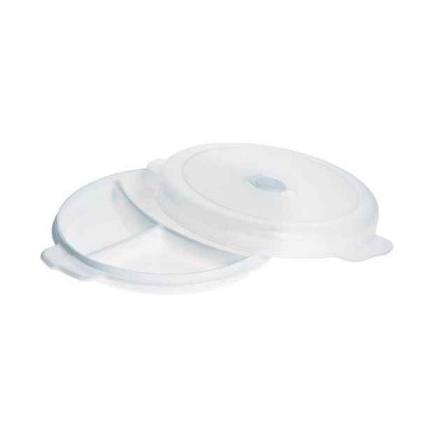 talíř d23,5cm dělený s víkem, v.5,1cm, vh. do MV trouby, plast