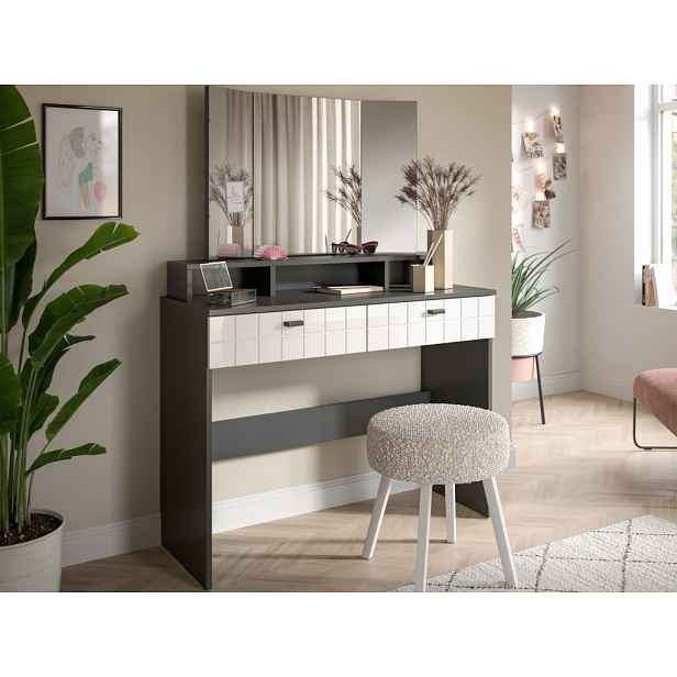 Toaletní stolek se zrcadlem Monty, antracit/bílá lesk