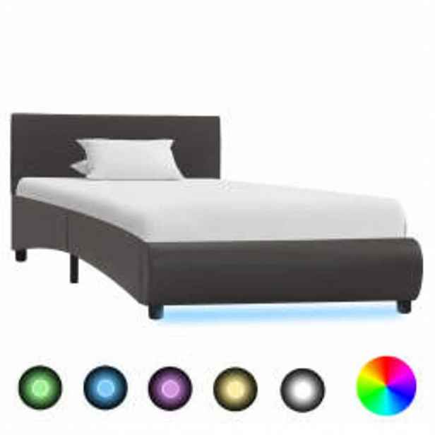 vidaXL Rám postele s LED světlem šedý umělá kůže 100 x 200 cm