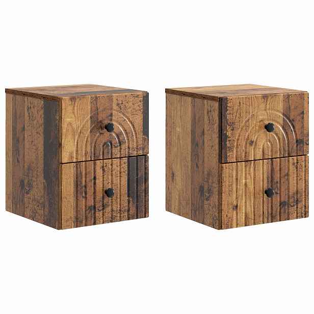 vidaXL Nástěnný noční stolek 2 ks Staré dřevo 33 x 34,5 x 40 cm
