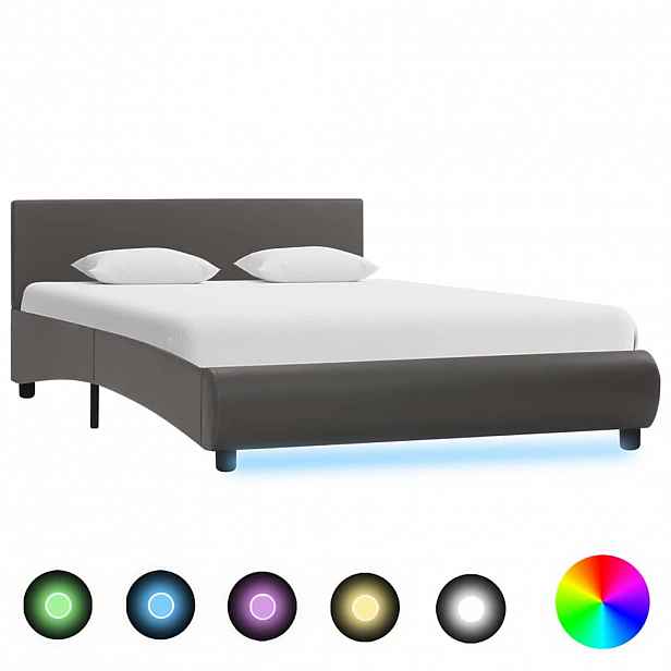 vidaXL Rám postele s LED světlem šedý umělá kůže 120 x 200 cm