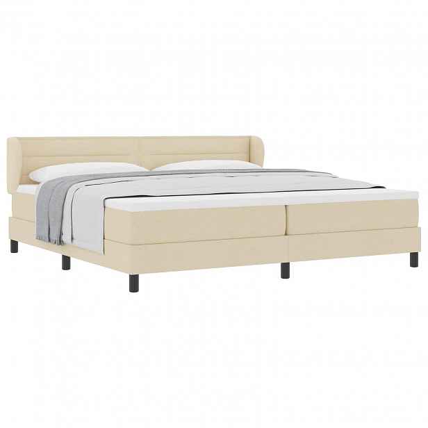 vidaXL Postel s boxspringem s čelo Krémová 200 x 200 cm textil