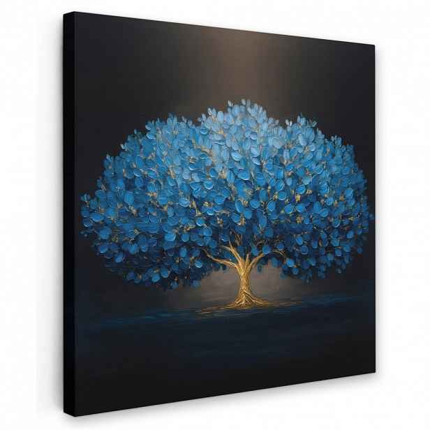 MuchoWow OBRAZ NA PLÁTNĚ Strom - modrá - listy - tahy štětcem 20x20 cm