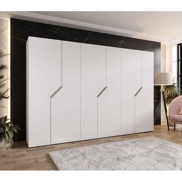 Široká šatní skříň 300 cm ELIRA 1 - bílá / kašmírové úchyty