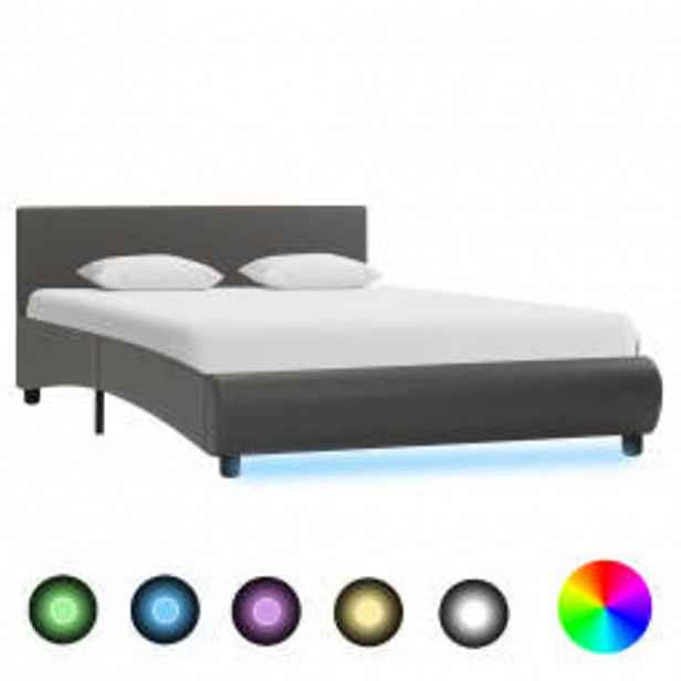 vidaXL Rám postele s LED světlem šedý umělá kůže 140 x 200 cm
