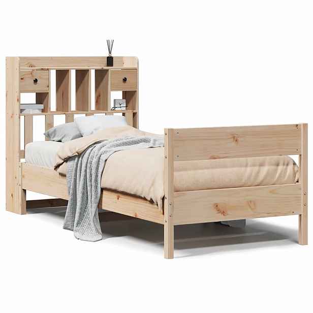 vidaXL Postel s knihovnou bez matrace 75 x 190 cm masivní borovice