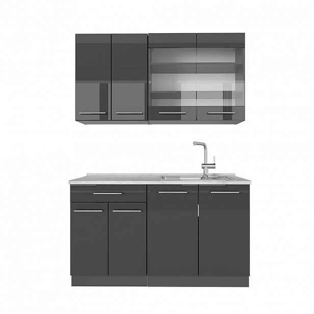 Vicco JEDNOTKOVÁ KUCHYNĚ Fame-Line Antracitový vysoký lesk 140 cm , PD Mramor