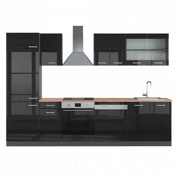 Vicco KUCHYŇSKÝ KOUT R-Line Vysoce lesklá černá/antracitová 300 cm , PD Dub