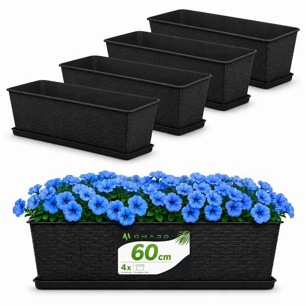 4x Balkonový Truhlík Květináč S Podstavci 60 cm Antracit