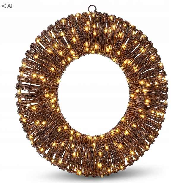 Led vánoční věnec kovový 38 cm, venkovní časovač, dekorace na dveře