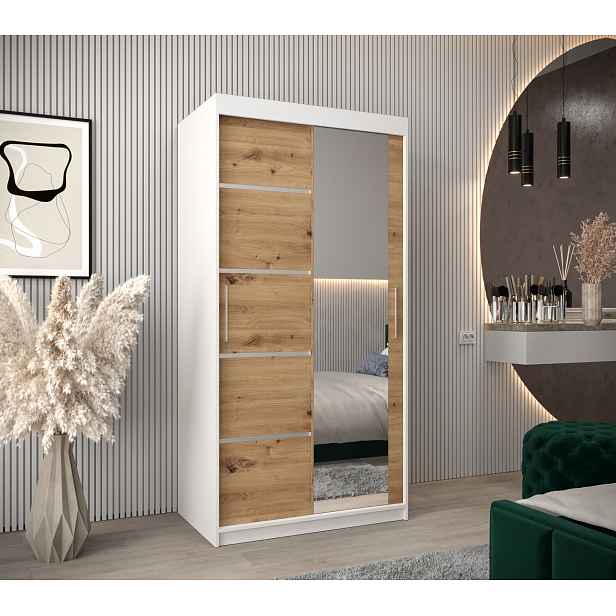 Šatní skříň Abi V2 Barva korpusu: Bílá, Rozměry: 100 cm, Dveře: Dub artisan