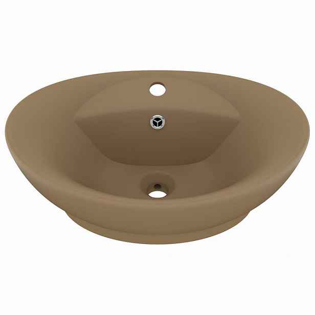 vidaXL Luxusní umyvadlo přepad oválné matné krémové 58,5x39cm keramika