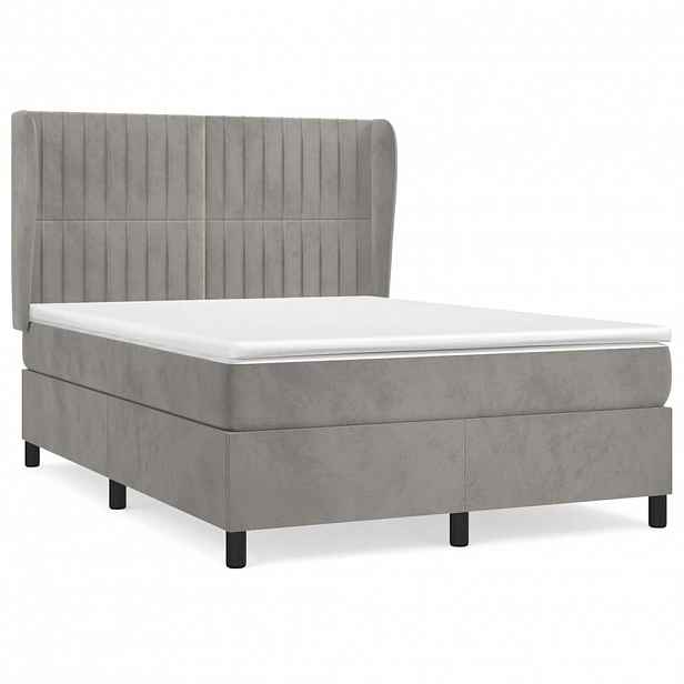 vidaXL Box spring postel s matrací světle šedá 140x190 cm samet