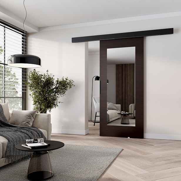 Posuvné dveře se zrcadlem BARRET 19 - 86 cm, wenge / černé