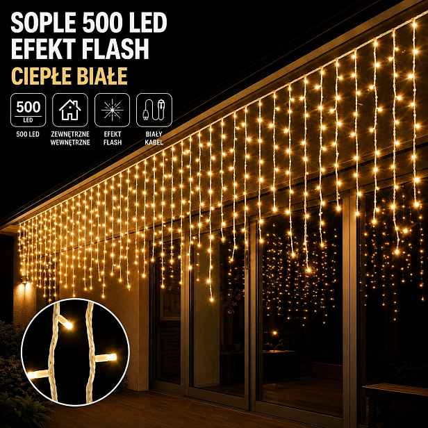 Rampouchy 500 Led 25 M Venkovní Osvětlení Teplá Bílá Flash IP44 Závěs