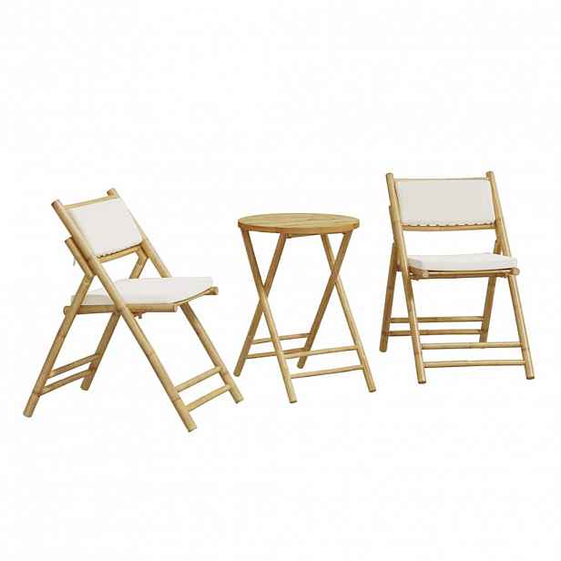 vidaXL 3dílný skládací bistro set s krémově bílými poduškami bambus