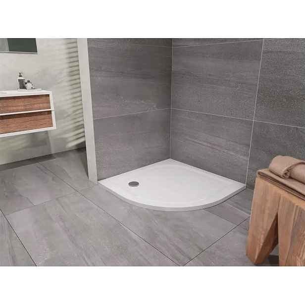 Lansanit  čtvrtkruh 90x90x3;5 cm; sprchová vanička z litého mramoru; R550 - odpad vlevo