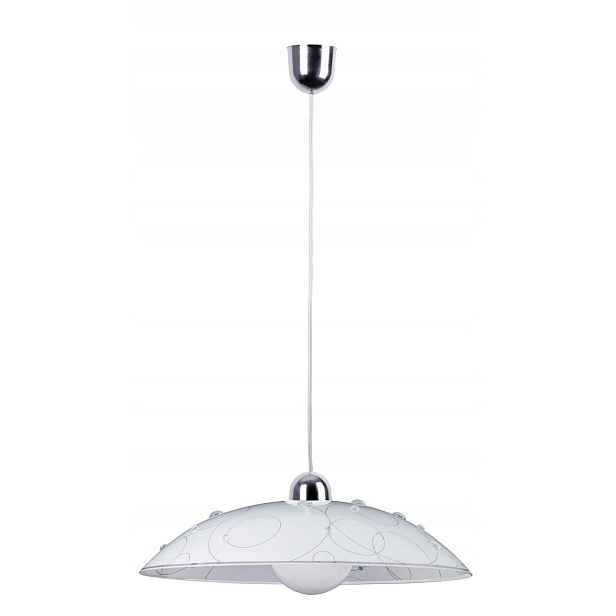 Závěsná lampa chromovaná, bílé skleněné stínítko s bublinkami, kulatá, 40 cm Rabalux