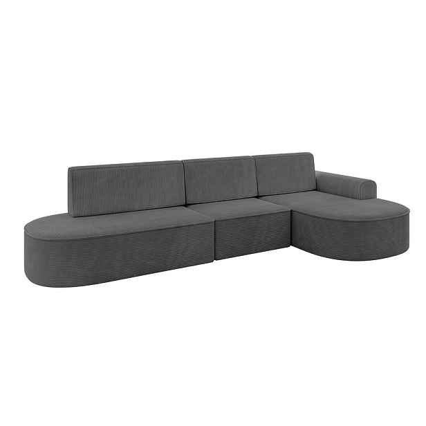 ALTDECOR ROHOVÁ SEDAČKA s funkcí spaní a otomanem, pravá MARI-L2-S 368x167x85 Tmavě šedá Manšestr