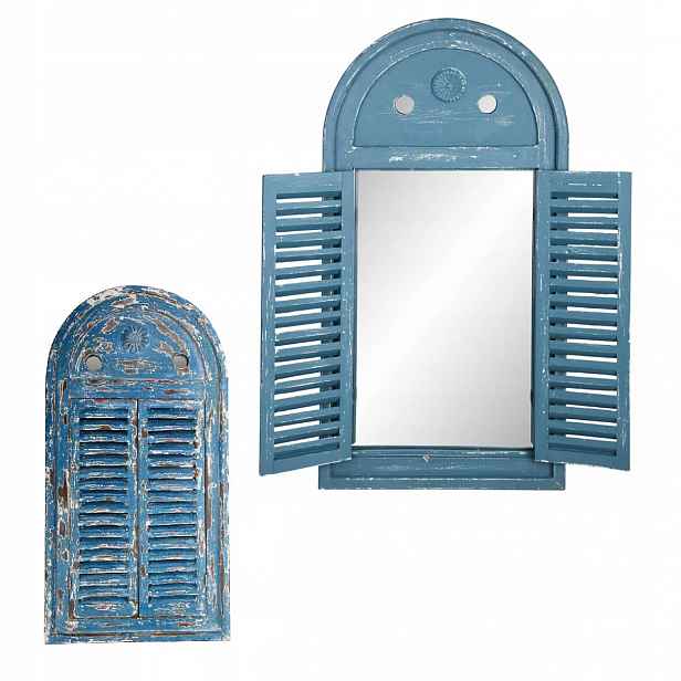 Modré Zrcadlo ve stylu Vintage s okenicemi 39 x 75 cm pro Zahradu A Terasu