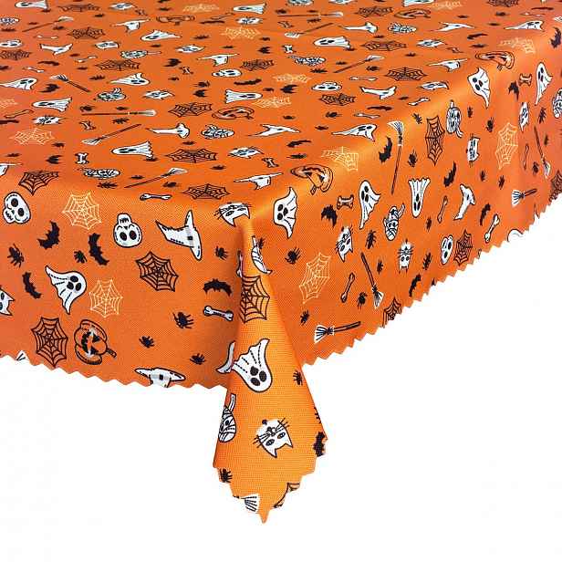 Skvrnitý ubrus Podzimní Halloween Oranžový Duch Dýně 155 x 220 cm