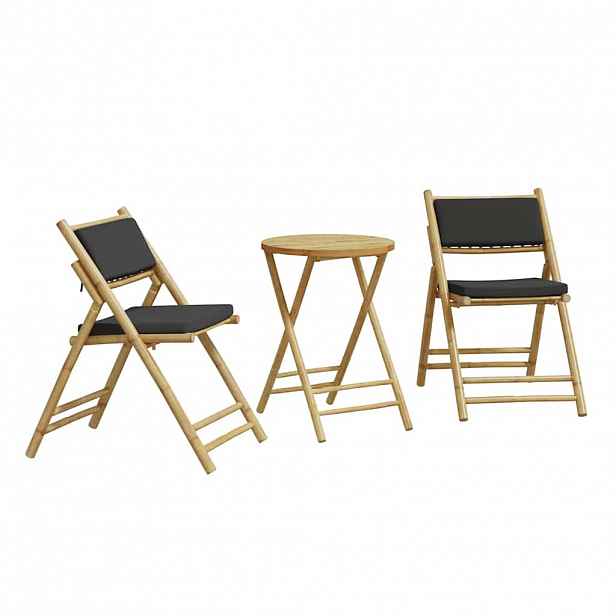 vidaXL 3dílný skládací bistro set s tmavě šedými poduškami bambus