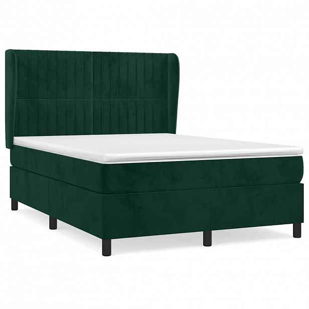 vidaXL Box spring postel s matrací tmavě zelená 140x190 cm samet