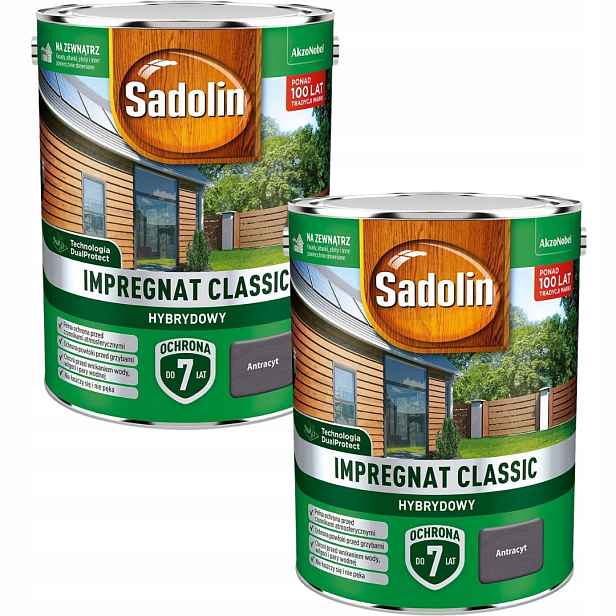 Set Sadolin Classic 2x4,5L Hybridní Impregnát Na Dřevo Antracit 9L