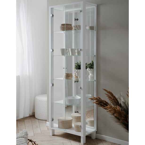 Vysoká vitrína se zrcadlem Elba, 62 cm, bílá