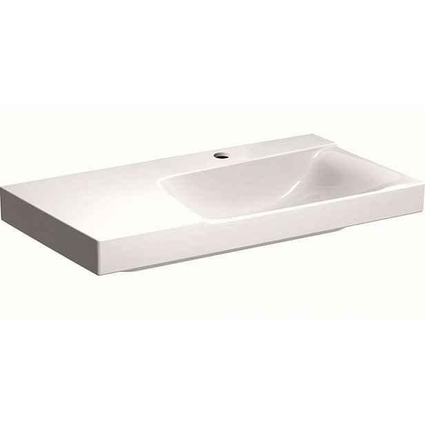 Geberit Xeno 2 - Umyvadlo 90x48 cm, otvor pro baterii, bez přepadu, s odkládací plochou vlevo, s KeraTect, bílá 500.535.01.1