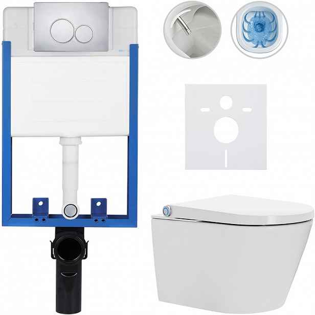 Kompletní WC set Profi/Cronus Standard - bílá lesklá - WC tlačítko Duo/Chrom - pro zazdění - 59,3x38,4 cm