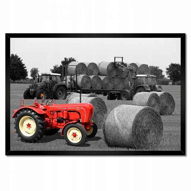 Plakáty v rámu 60x40 Žně Červený traktor