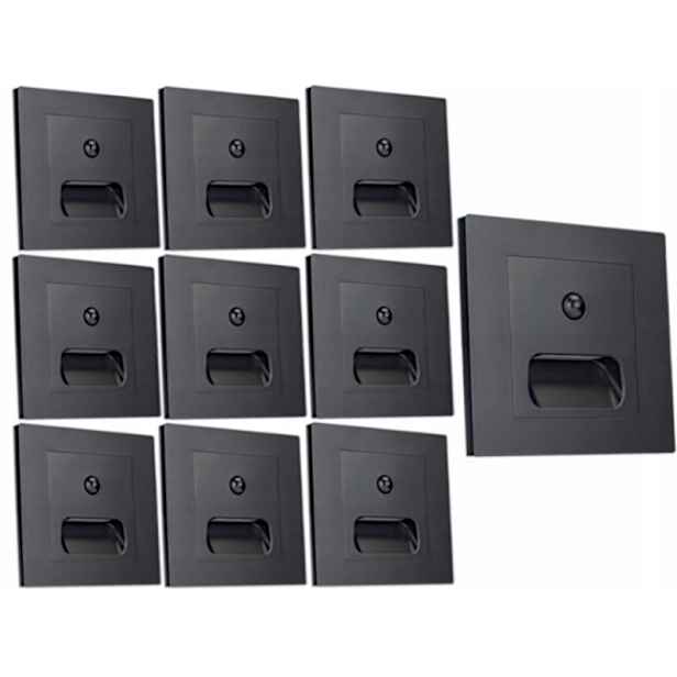10x Led lampa 230V Černá Schodišťová objímka Čtverec Snímač pohybu soumraku
