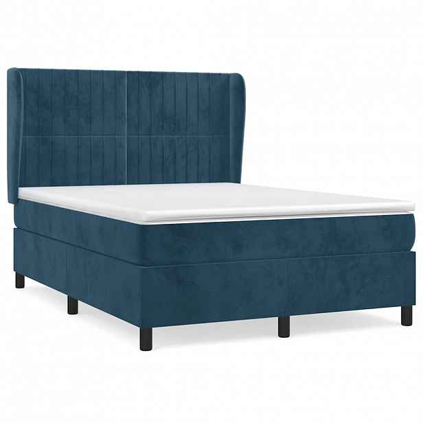 vidaXL Box spring postel s matrací tmavě modrá 140x190 cm samet