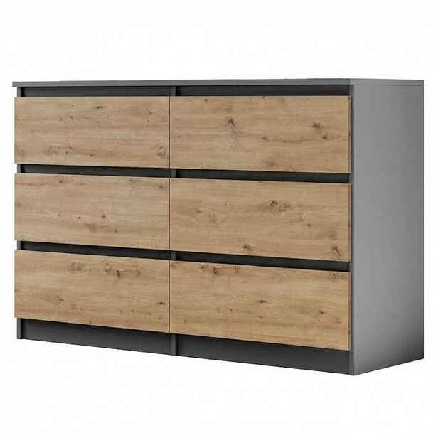 Beautysofa KOMODA Lemon se 6 zásuvkami, 120 cm, antracit + dub Artisan