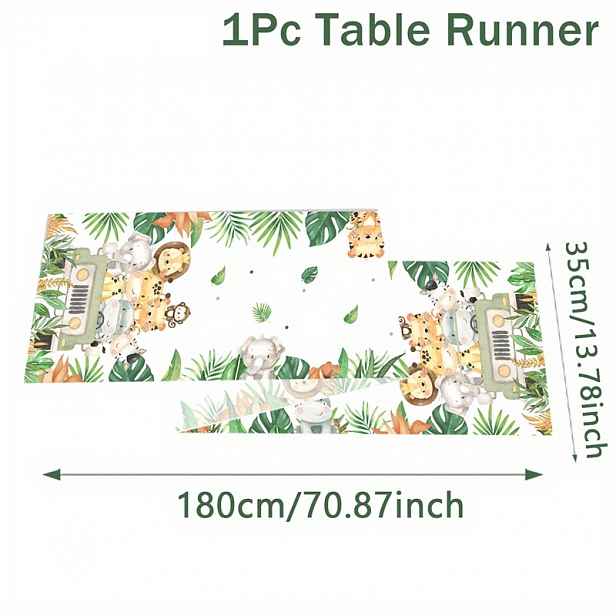 TEMU Styl džungle zvířecí polyesterová stolní vlajka, běhoun na stůl 180*35 cm, stolní ubrusy, pro dodávky na oslavu narozenin . Dekorace na oslavu